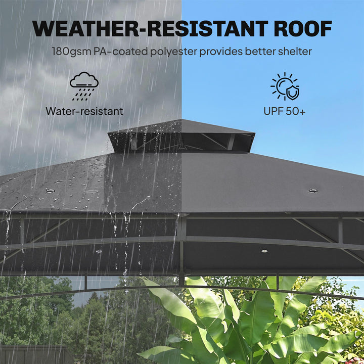 3 x 3 m Gazebo, Garden Gazebo with 2-Tier Roof, Metal Frame, Dark Grey