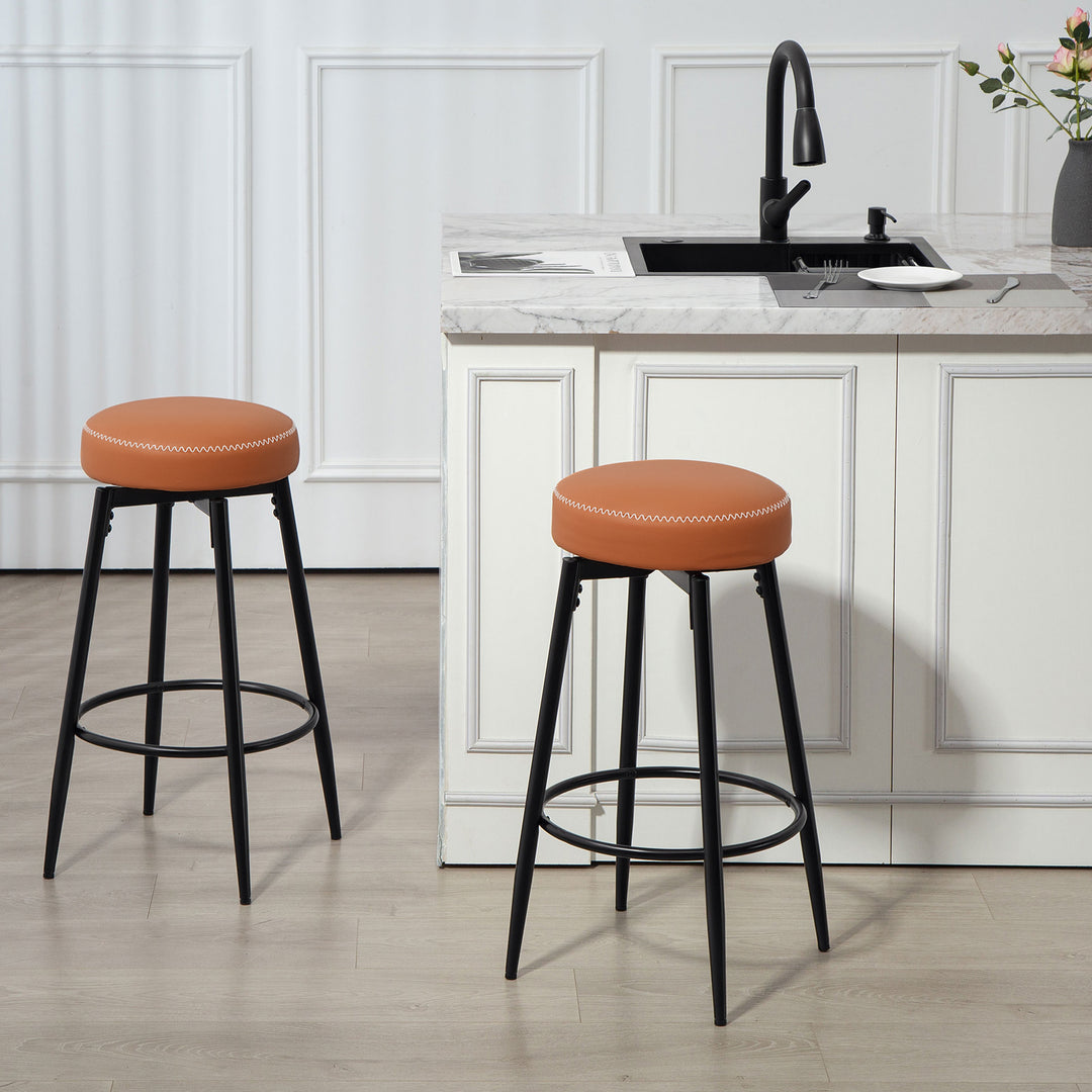 Set of Two Faux Leather Bar Stools - Brown/Black