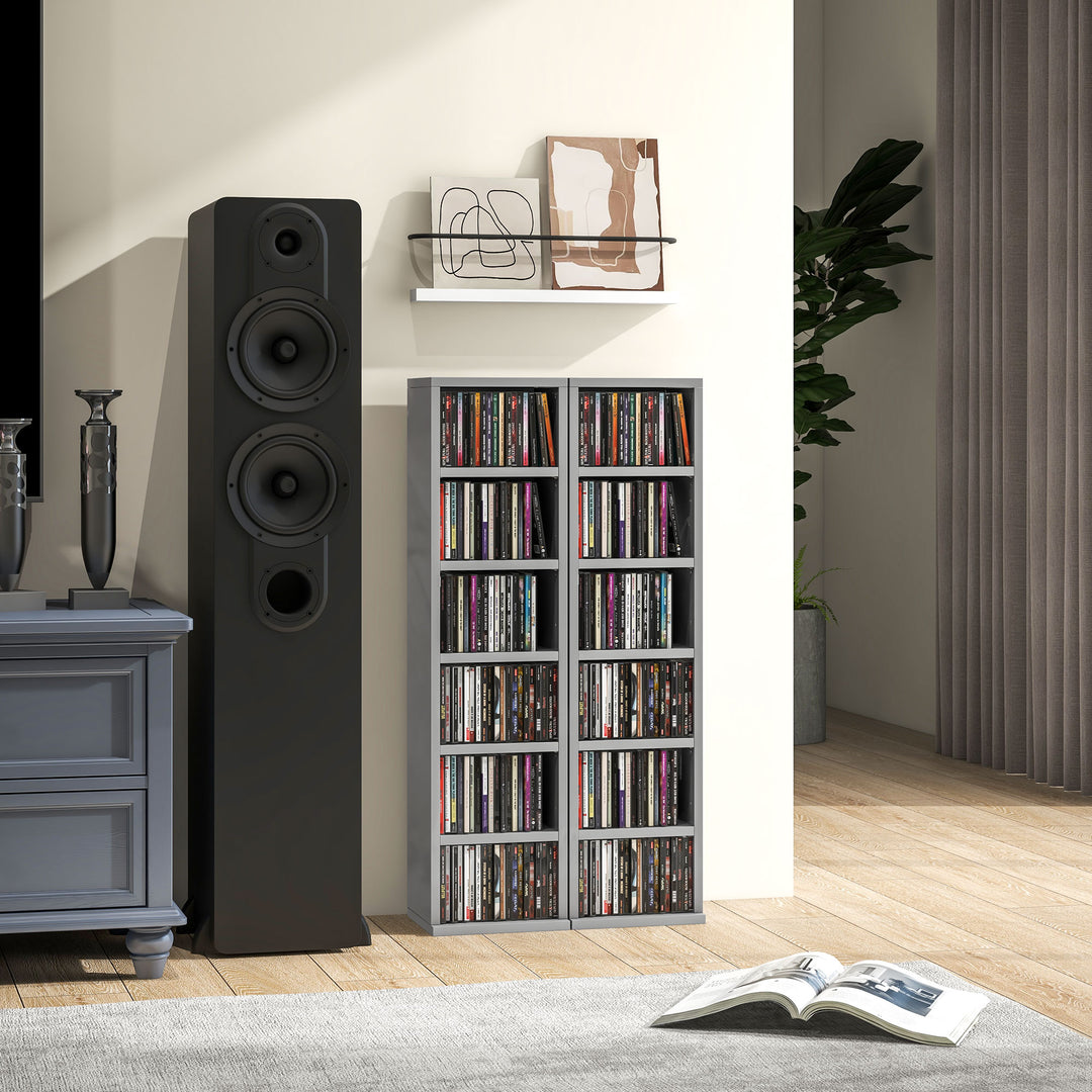 Set of 2 CD Media Display Shelf Unit Tower Rack with Adjustable Shelve