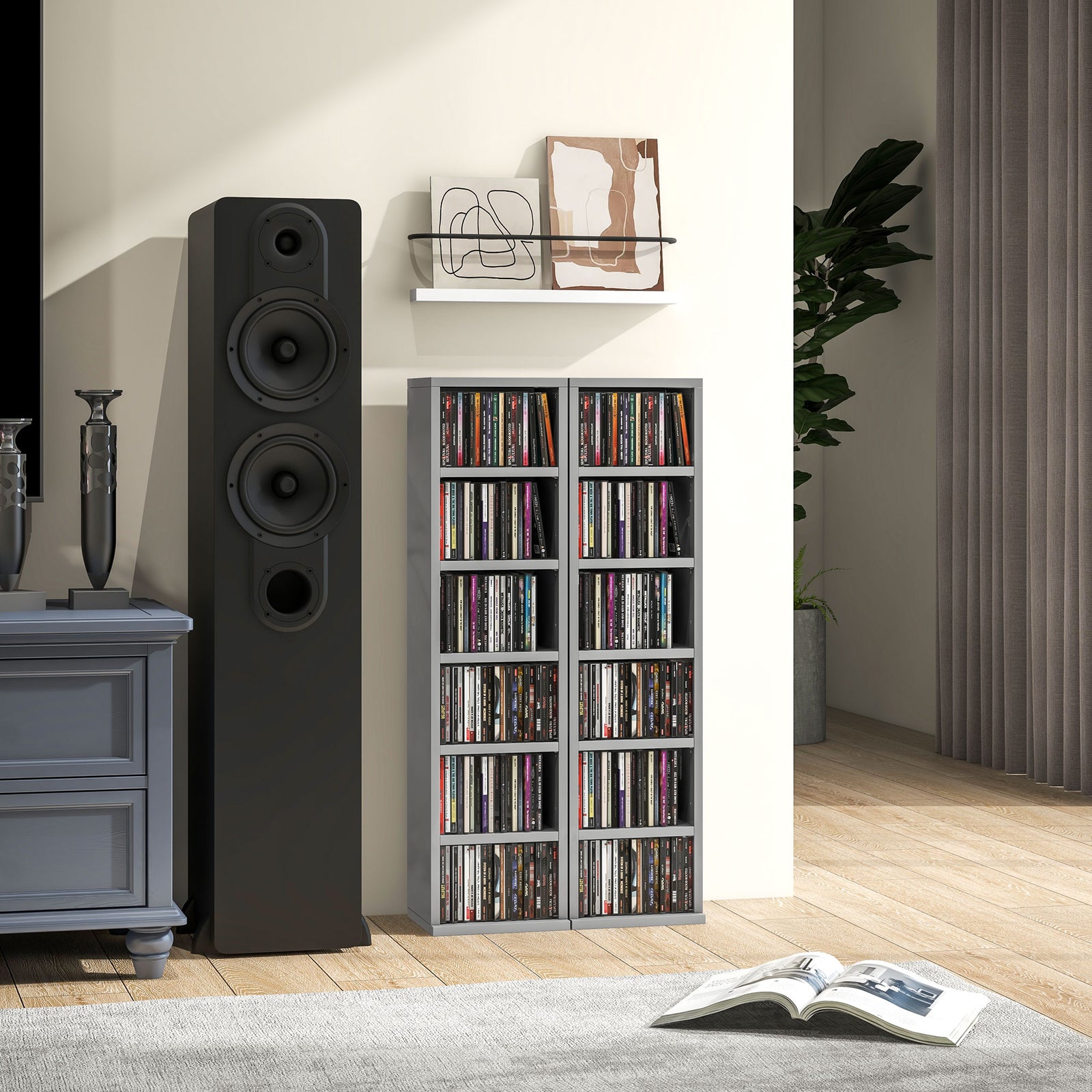 Set of 2 CD Media Display Shelf Unit Tower Rack with Adjustable Shelve