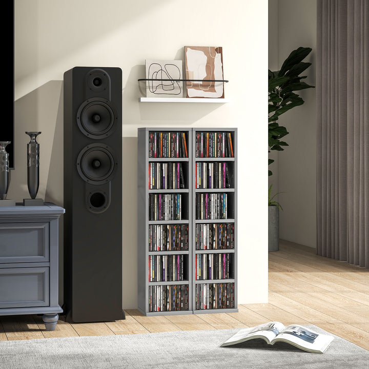 Set of 2 CD Media Display Shelf Unit Tower Rack with Adjustable Shelve