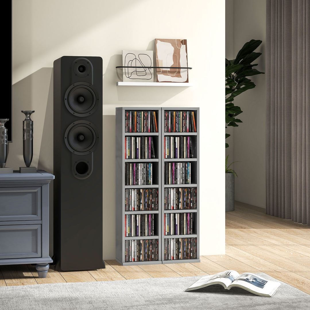 Set of 2 CD Media Display Shelf Unit Tower Rack with Adjustable Shelves, High Gloss