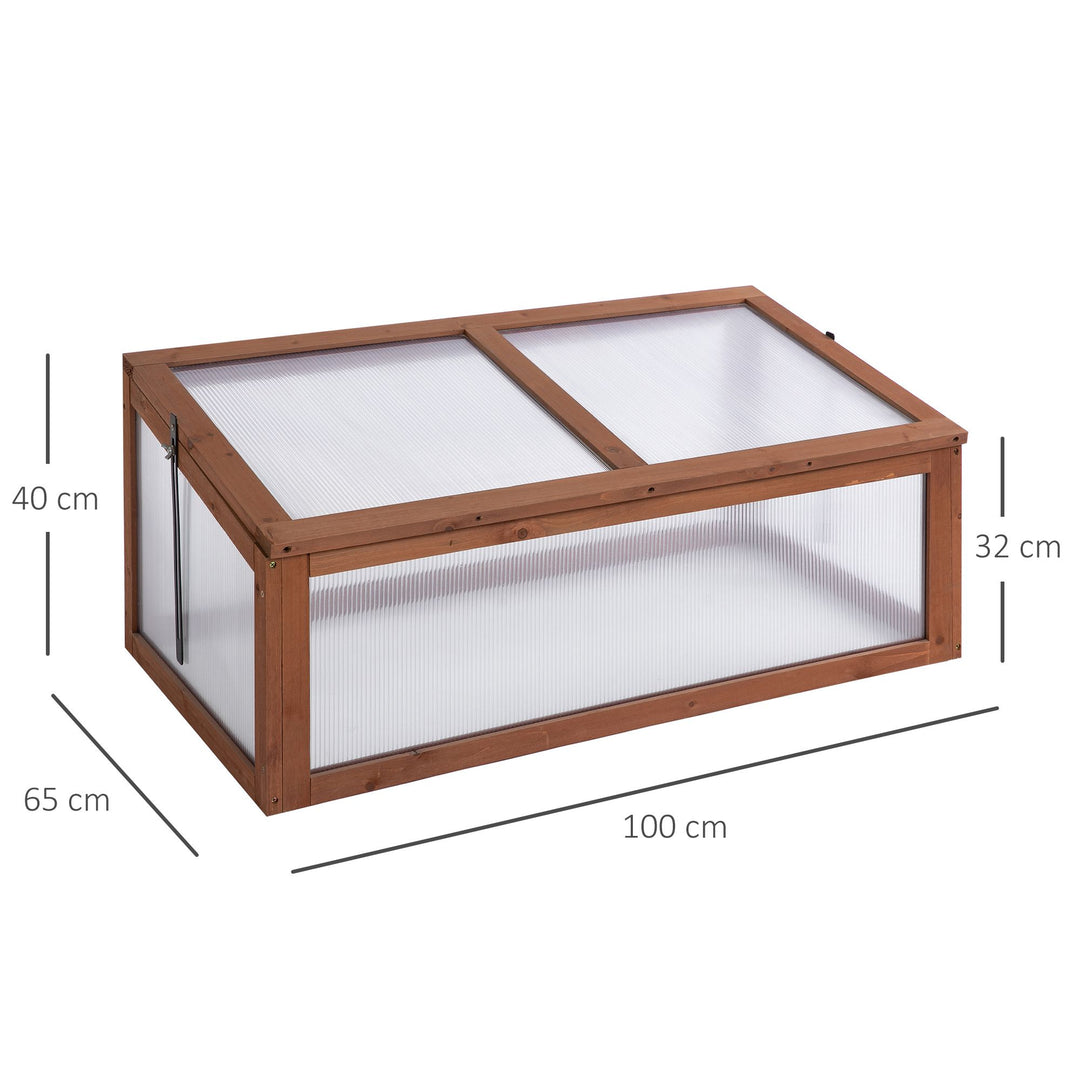 Outsunny Wooden Framed Polycarbonate Cold Frame Greenhouse for Plants Outdoor with Openable & Tilted Top Cover, PC Board, Brown, 100 x 65 x 40cm