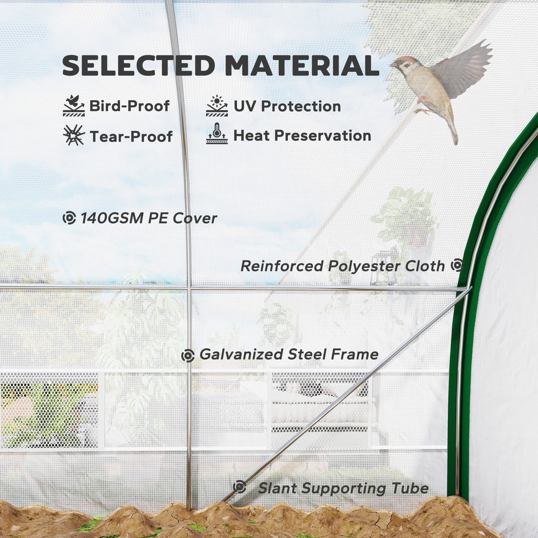 Walk-in Polytunnel Greenhouse Tunnel Warm House Tent with Zipped Doors, 8 Mesh Windows, PE Cover, 6 x 3 m