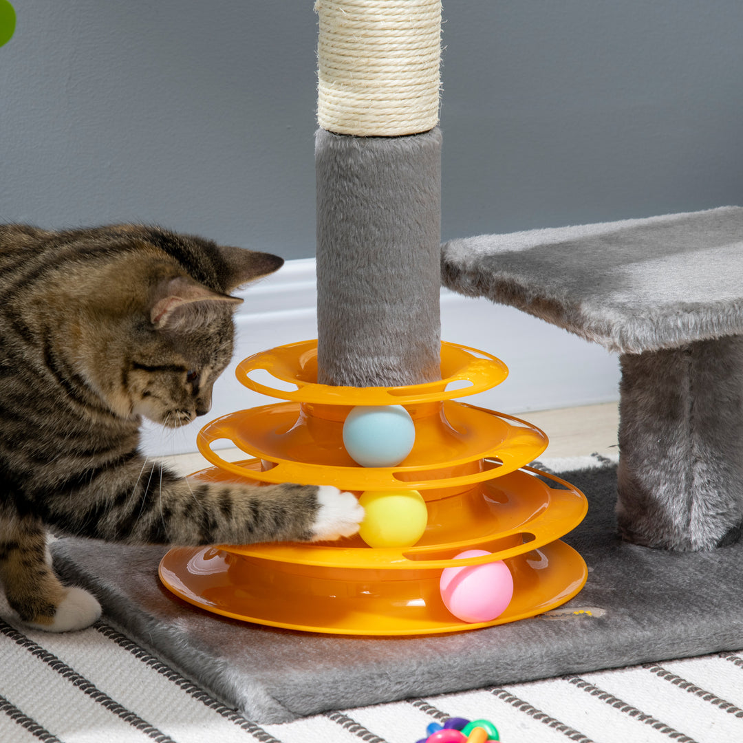 PawHut Cat Tree Tower Activity Center Climbing Stand Kitten House Furniture with Scratching Posts Toy abd Perch 56cm Grey | Aosom UK