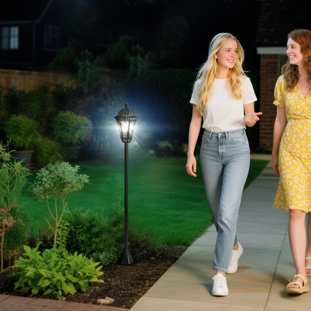 MCL 2 PCS 1.3M Garden Solar Lamp Post Lights Solar Powered LED Lantern Patio Pathway Walkway Outdoor Water-Resist Auto Switch 6 Hours Black