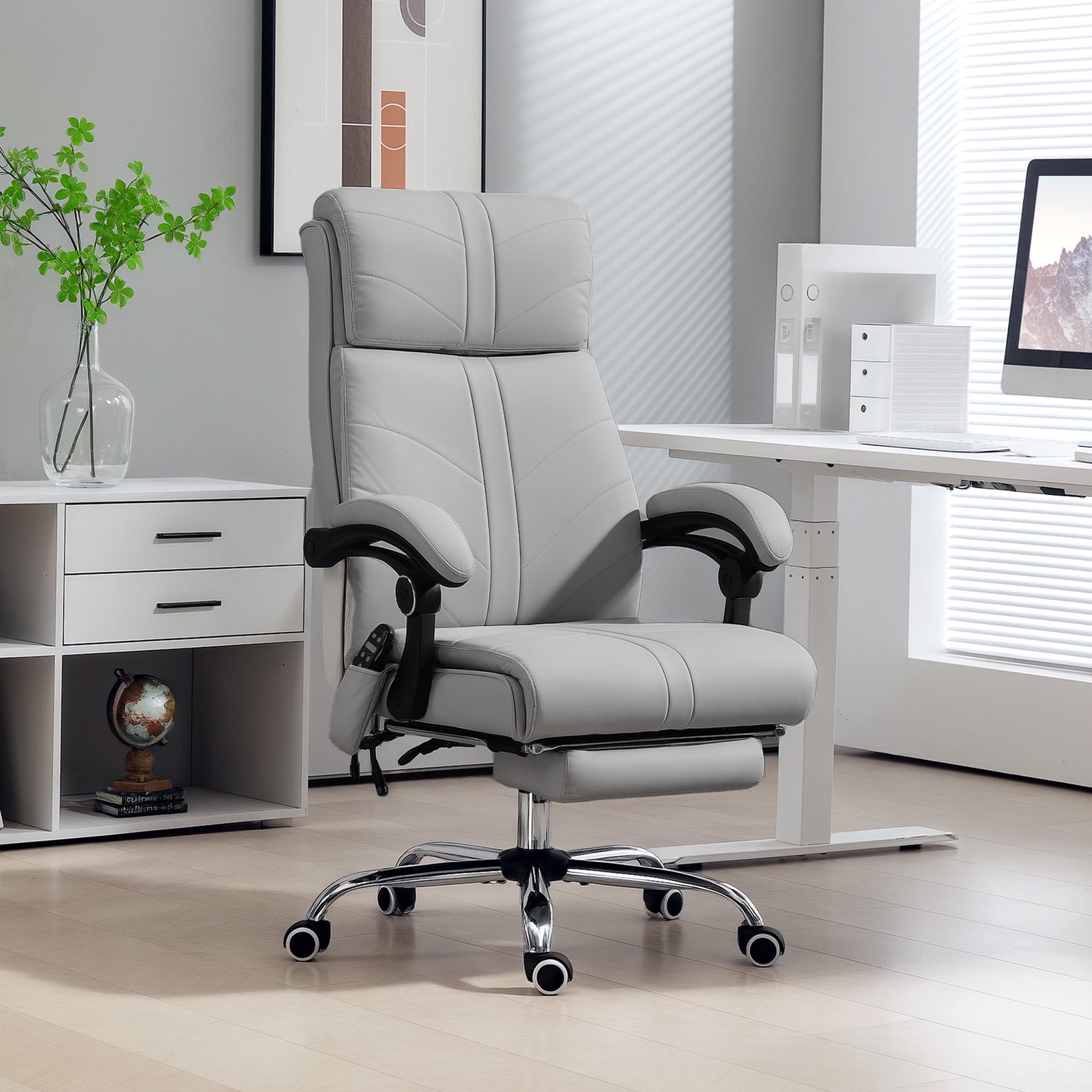 Faux Leather Massage Office Chair - Light Grey