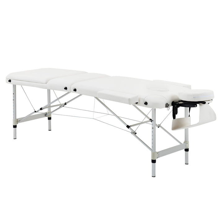 Foldable Massage Bed Portable Table, 3-Section Aluminium Foldable Beauty Couch, Professional Salon Spa Table with Headrest Support and Carry Bag, 81 cm Width, White