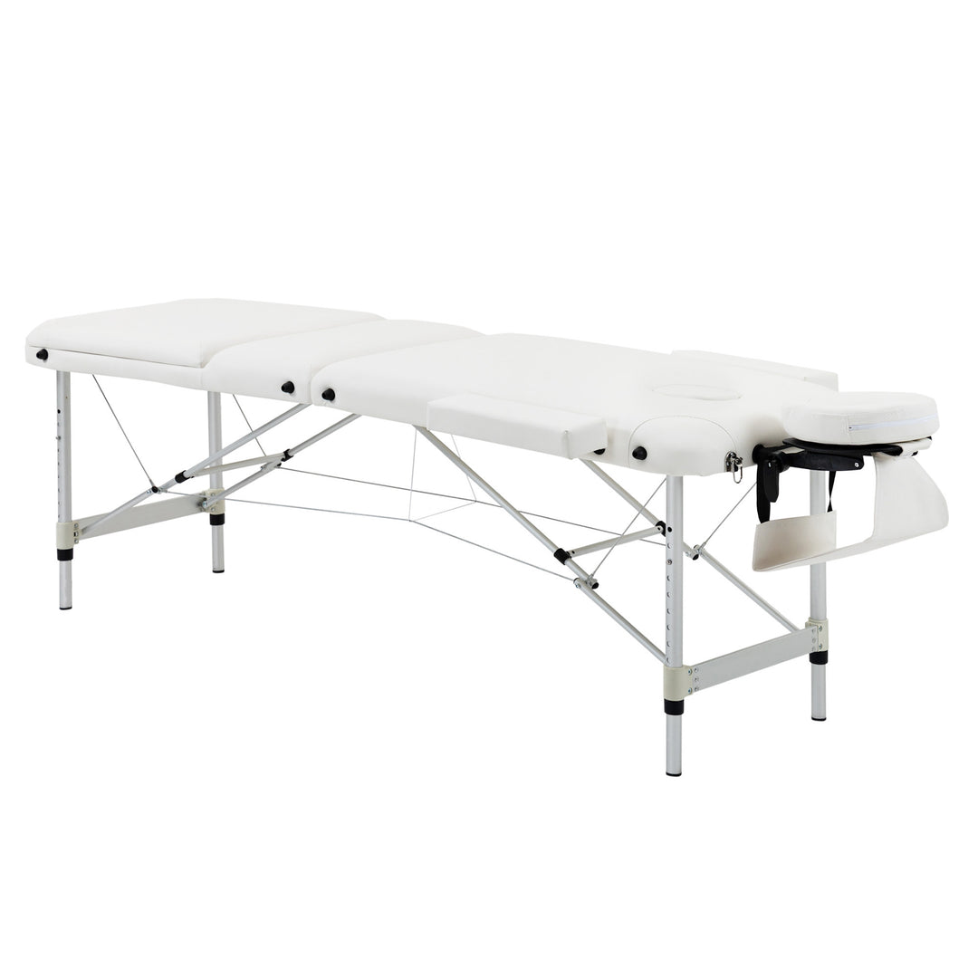 MCL Foldable Massage Bed Portable Table, 3-Section Aluminium Foldable Beauty Couch, Professional Salon Spa Table with Headrest Support and Carry Bag, 81 cm Width, White