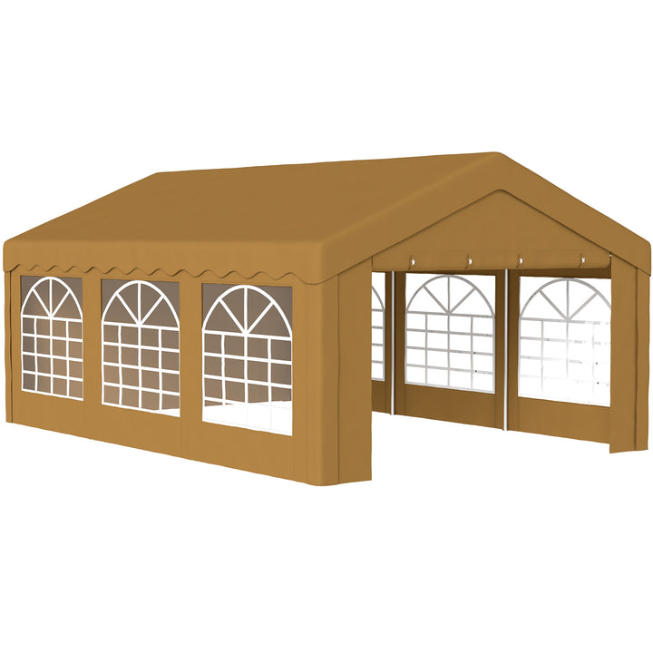 6m x 4m Marquee Party Tent Wedding Canopy, Pop Up Gazebo with Sidewalls, Doors, Windows, Galvanised Garden Gazebo for Parties Events, Yellow