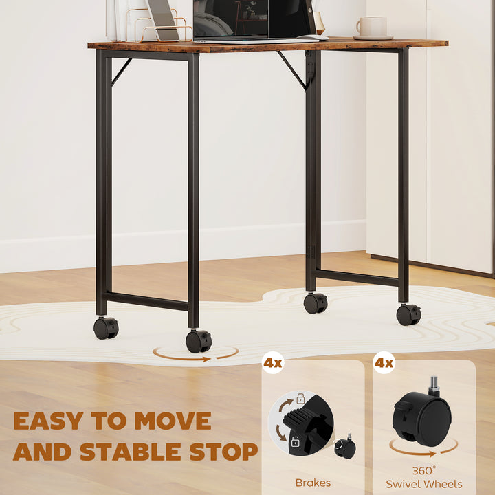 Folding Small Desk on Wheels - Black Wood Effect