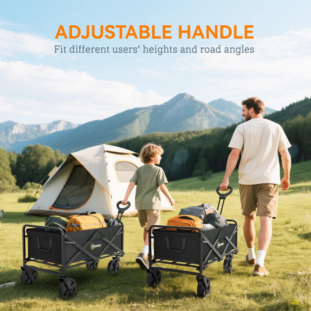Folding Steel Frame Garden Storage Cart, with Wheels and Handle - Black