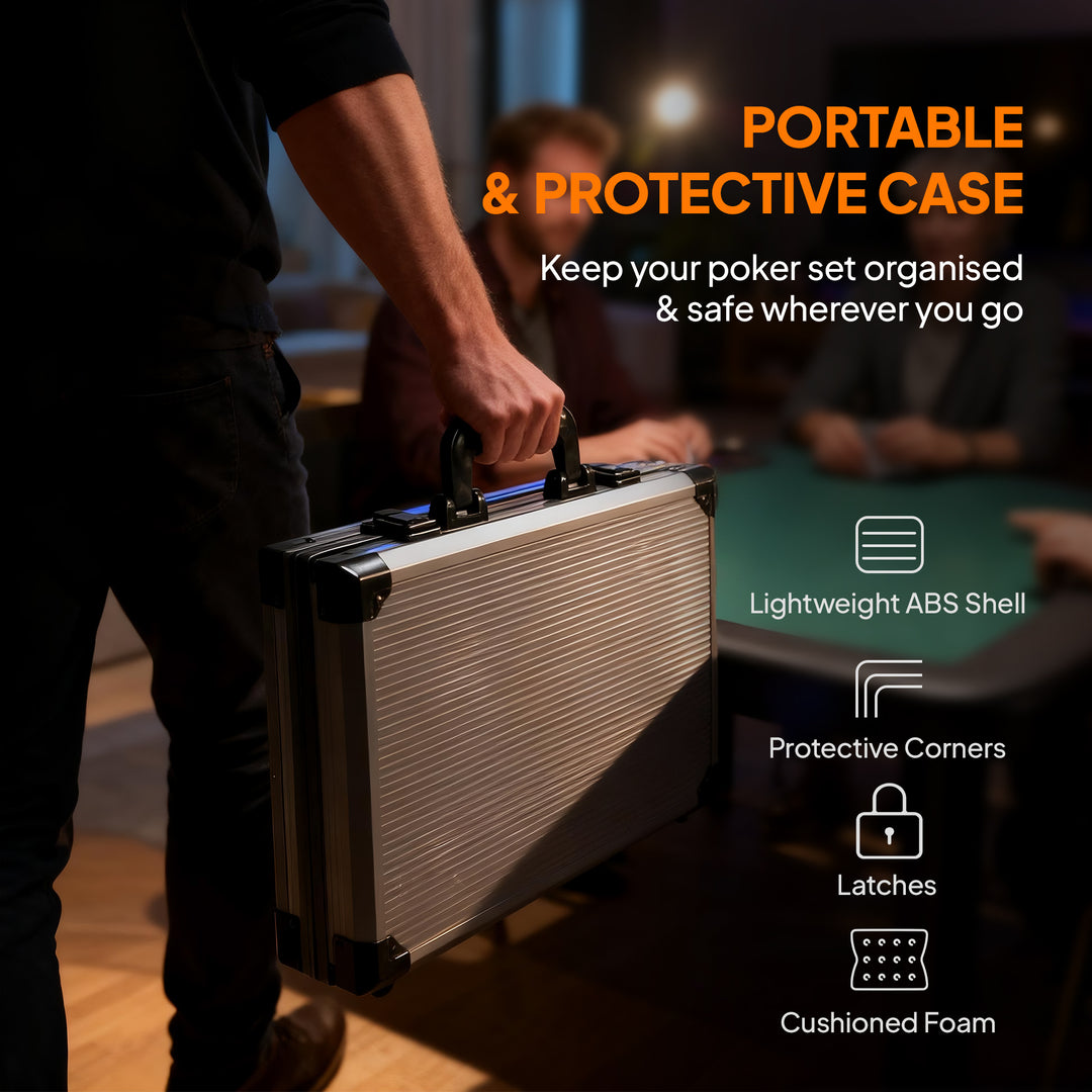 MCL 400-Piece Poker Chips Set with Lightweight ABS Case, Casino Texas Holdem Poker Set with Mat, 11.5g Numbered Poker Chips, Two Decks of Cards, Dealer, Five Dices, Grey