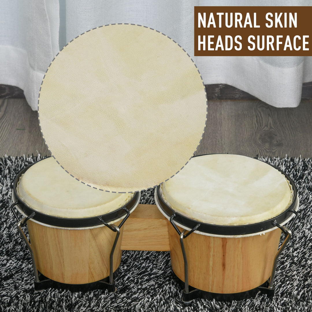 Wooden Bongo Drum Set 7.75" & 7" w/ Drum Head, Percussion Instrument, Drums, Tuning Wrench For Adults Beginners