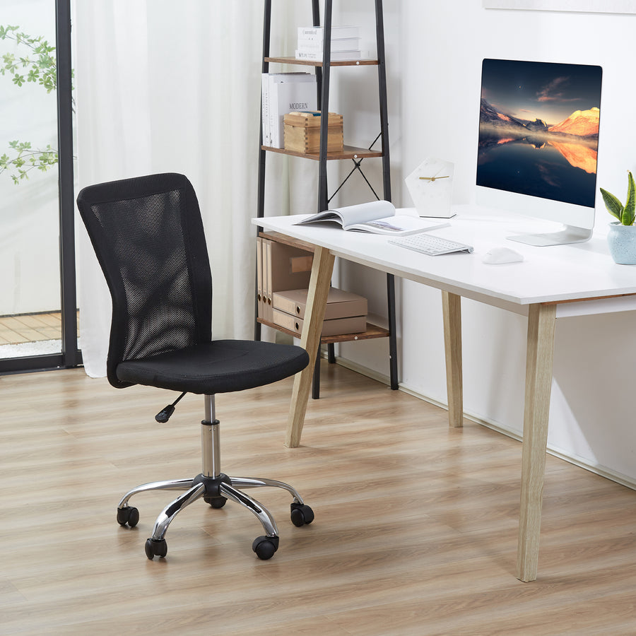 Office Chair, Armless Desk Chair, Adjustable Computer Swivel Chair with Rolling Wheels and Mesh Back for Home Work Study, Black
