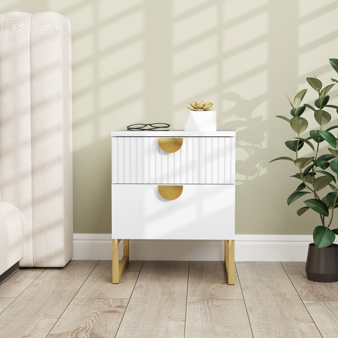 Elegant Two-Drawer Bedside Table - White