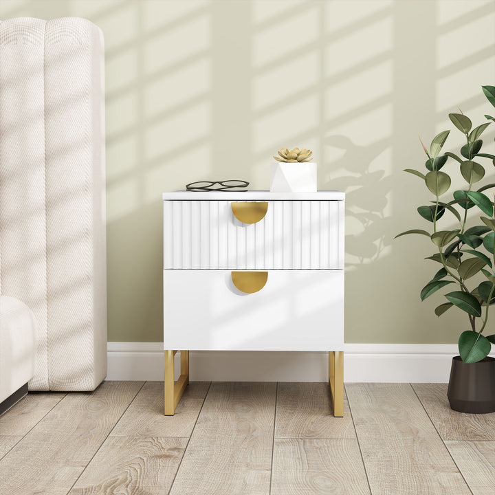Elegant Two-Drawer Bedside Table - White