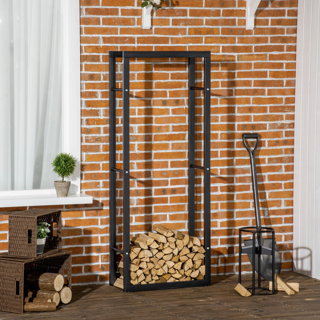 HOMCOM Metal Firewood Log Holder Tall Firewood Rack Indoor Outdoor Fireplace Wood Storage Shelf, Black, 60Wx25Dx150Hcm | Aosom UK