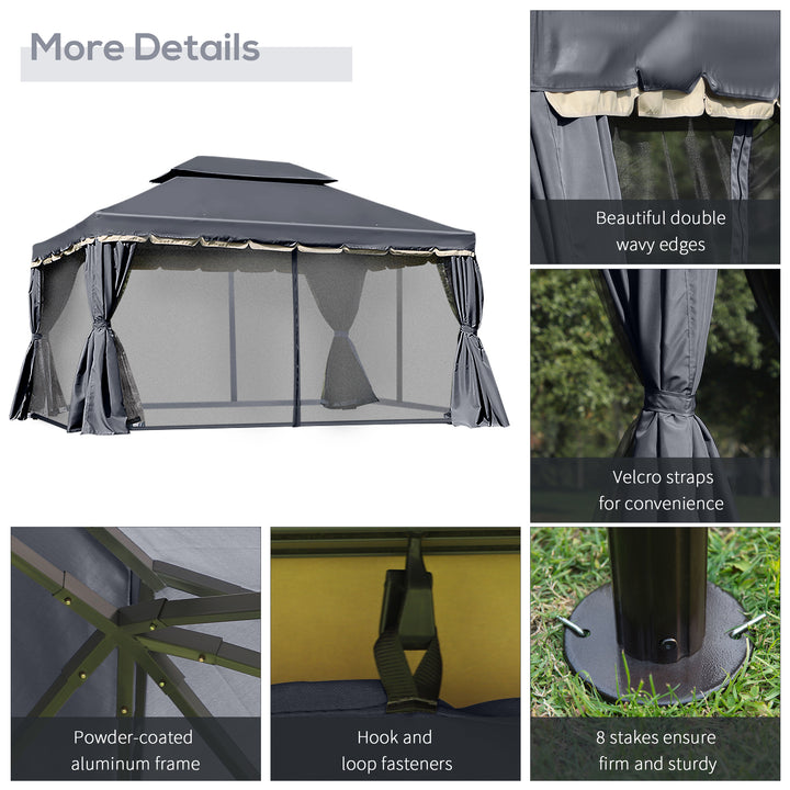 MCL 3 x 4m Aluminium Garden Gazebo, Marquee Canopy Shelter Pavilion Party Tent with Nets and Curtains for Garden and Deck, Black