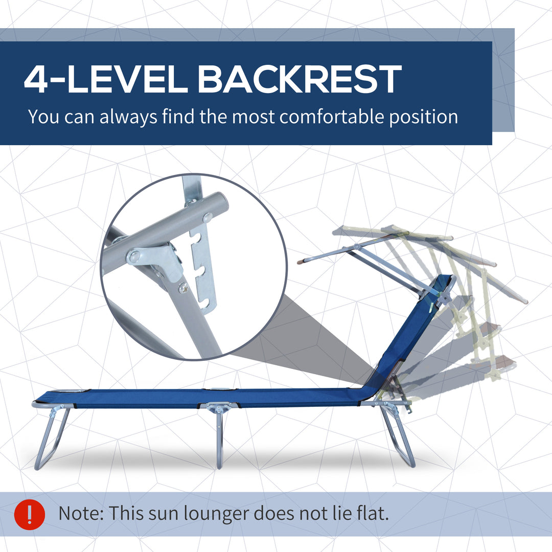 Single Sun Lounger, with Awning and Reclining Back - Blue