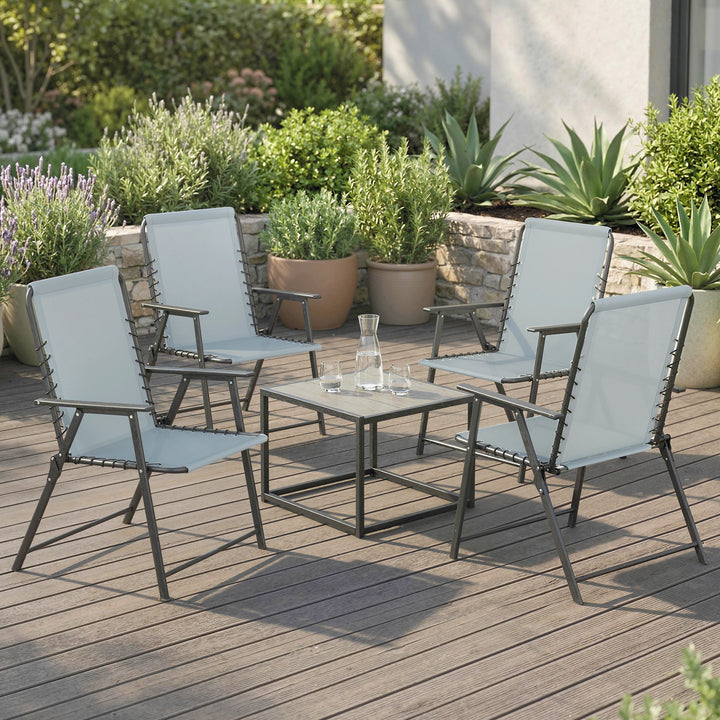 Folding Garden Chairs Set of 4, Outdoor Dining Chairs with Wide Textel