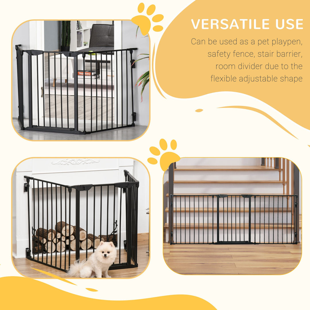 MCL Pet Safety Gate, 3 Panels Playpen Fireplace, Foldable Metal Fence, Stair Barrier, Room Divider, Fire Guard w/ Automatic Closing Door, Black