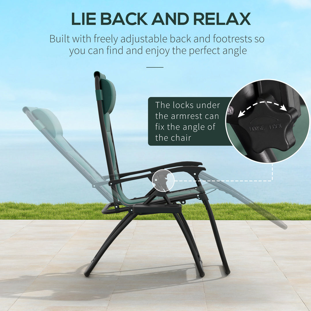 Zero Gravity Lounger Chair, Folding Reclining Patio Chair with Padded Seat, Cup Holder, Soft Cushion and Headrest for Poolside, Camping, Green