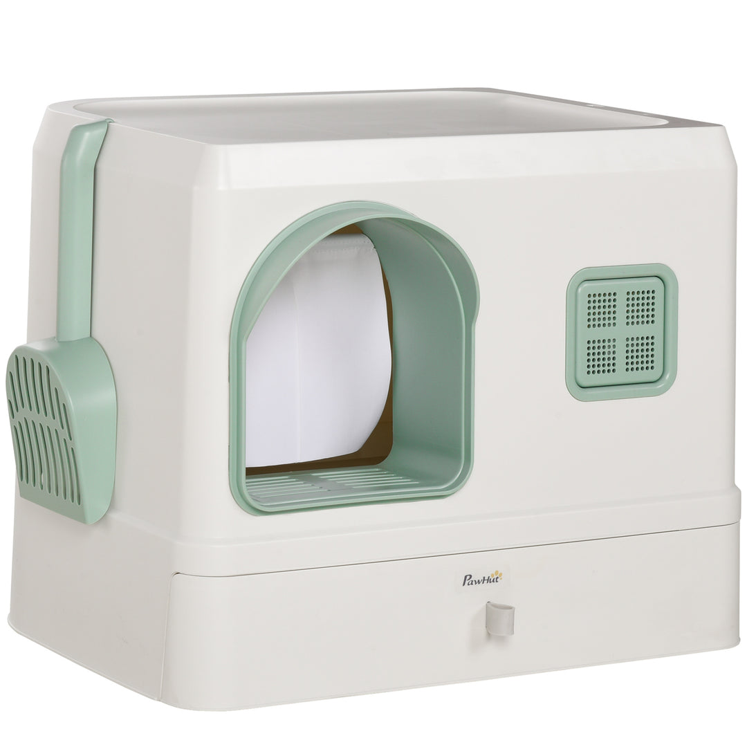 Cat Litter Box, Hooded Cat Litter Tray, with Drawer Pan, Scoop, Deodorants