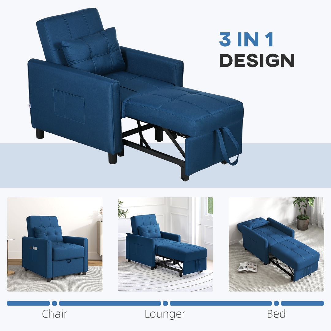 Linen-Look Single Chair Bed - Blue
