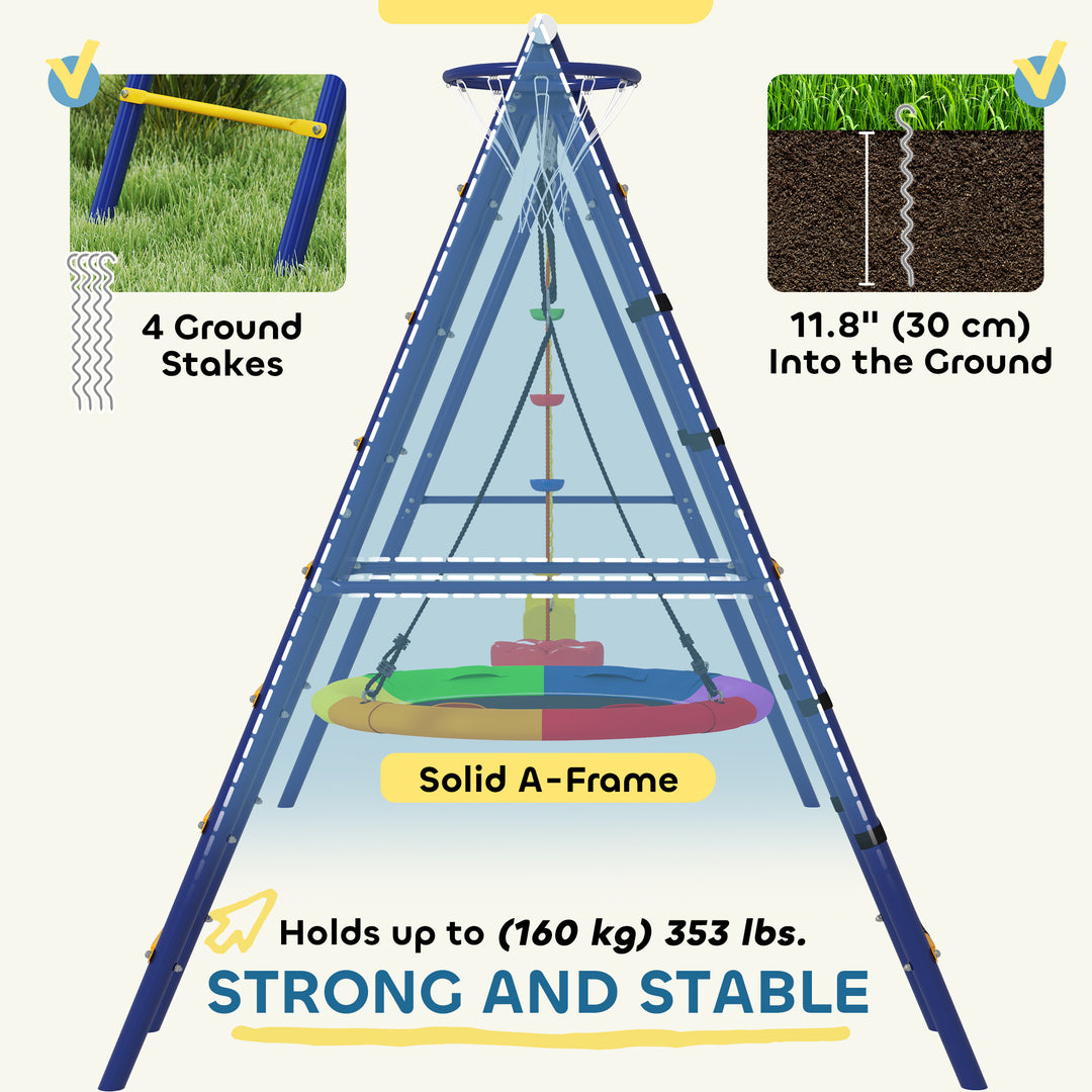 6 in 1 Metal Kids Swing Set with 3 Swings, Climbing Ladder &amp; Net, Bask