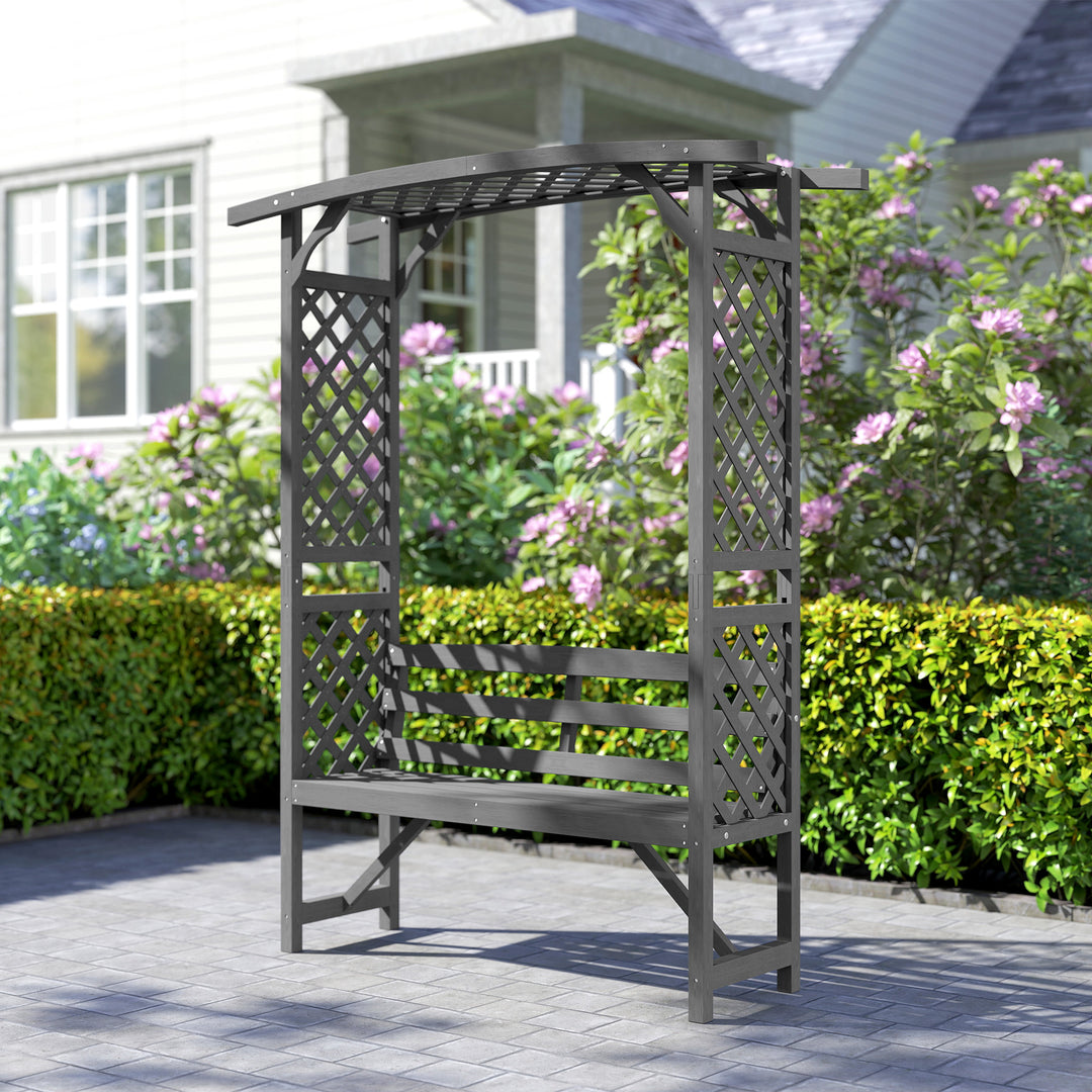 Garden Bench, Wooden Garden Arbour with Seat for Vines/Climbing Plants, Grey