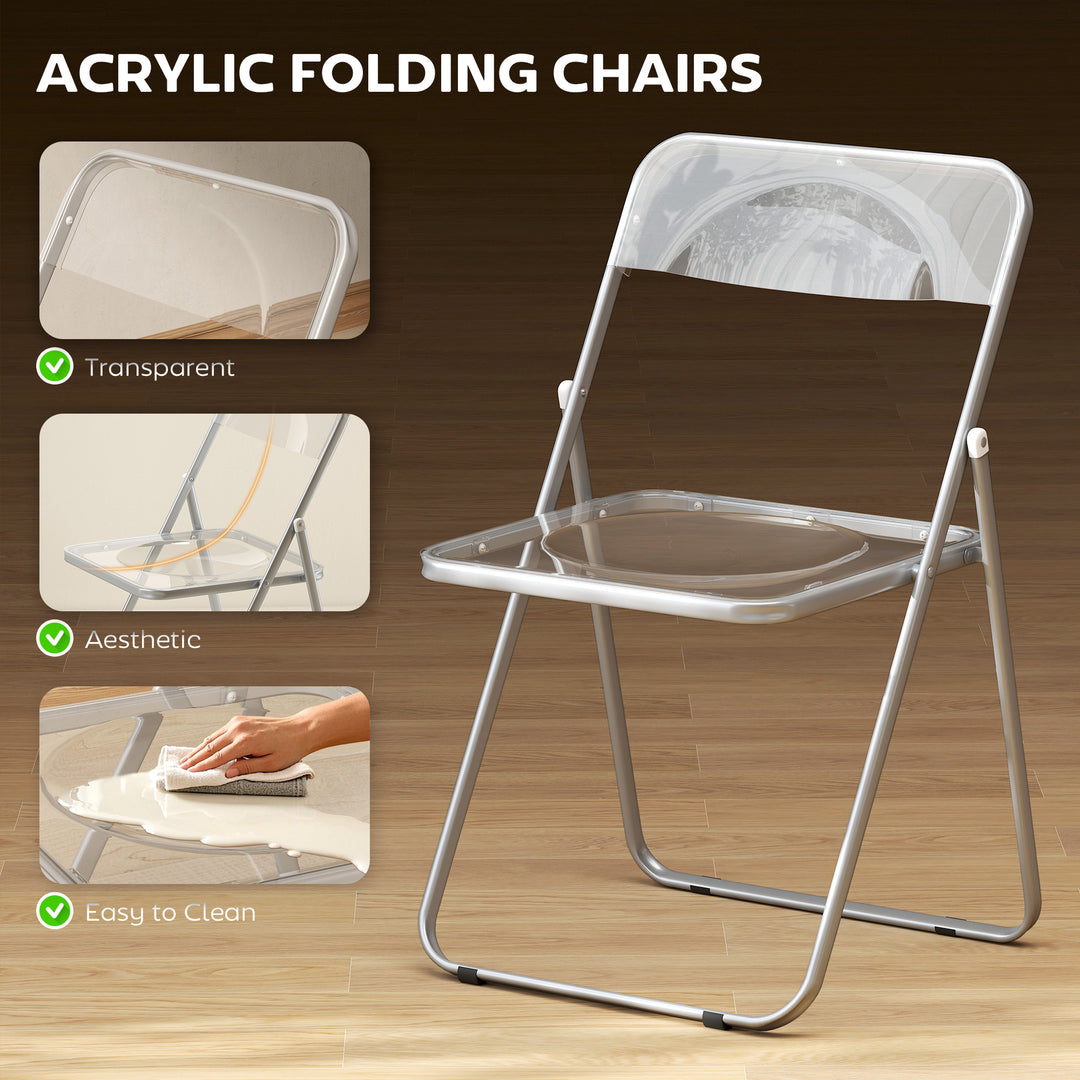 Foldable Chairs, Folding Chairs with Transparent Seat and Backrest, He