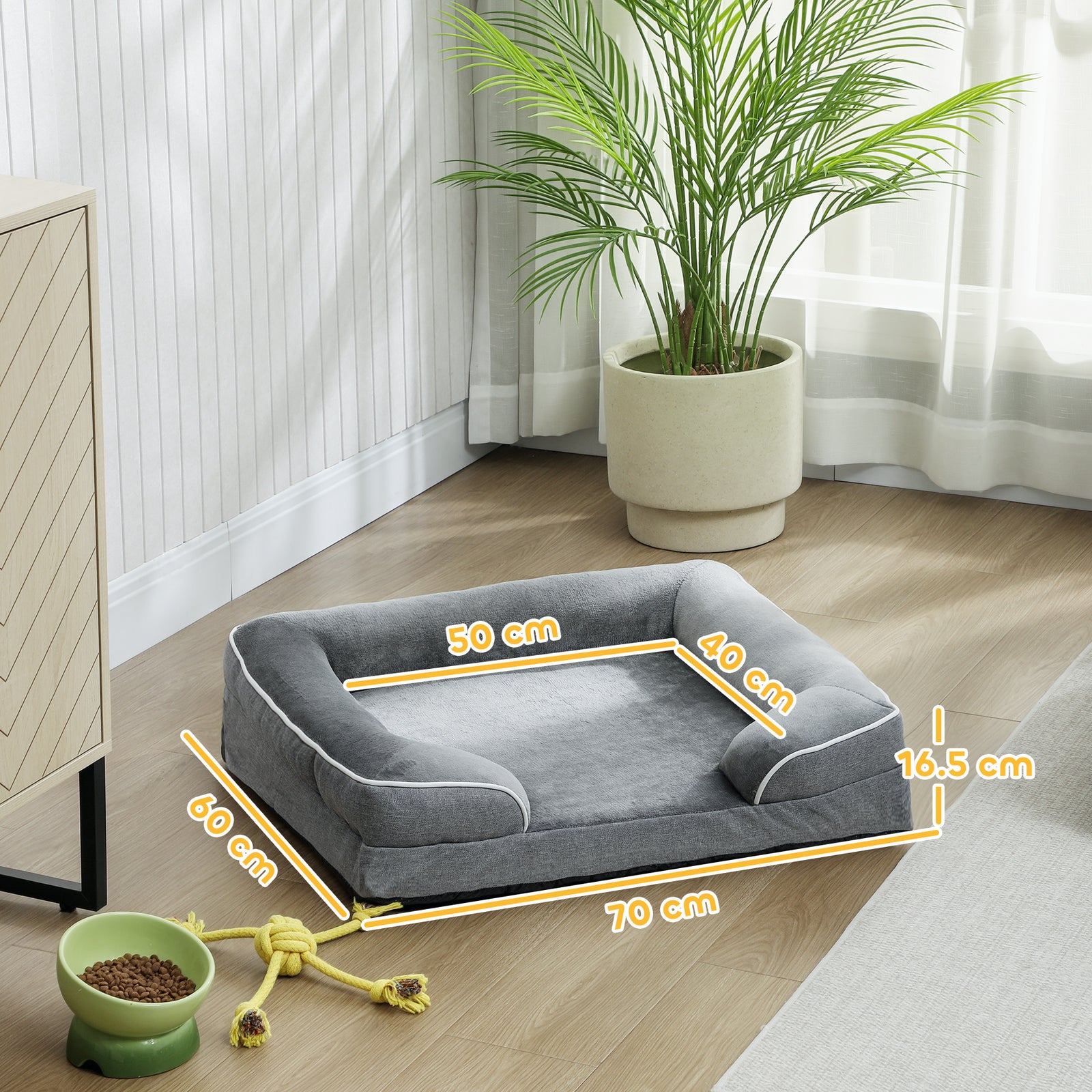 Dog Sofa Bed, Washable Pet Bed with Removable Cover and Non-Slip Botto