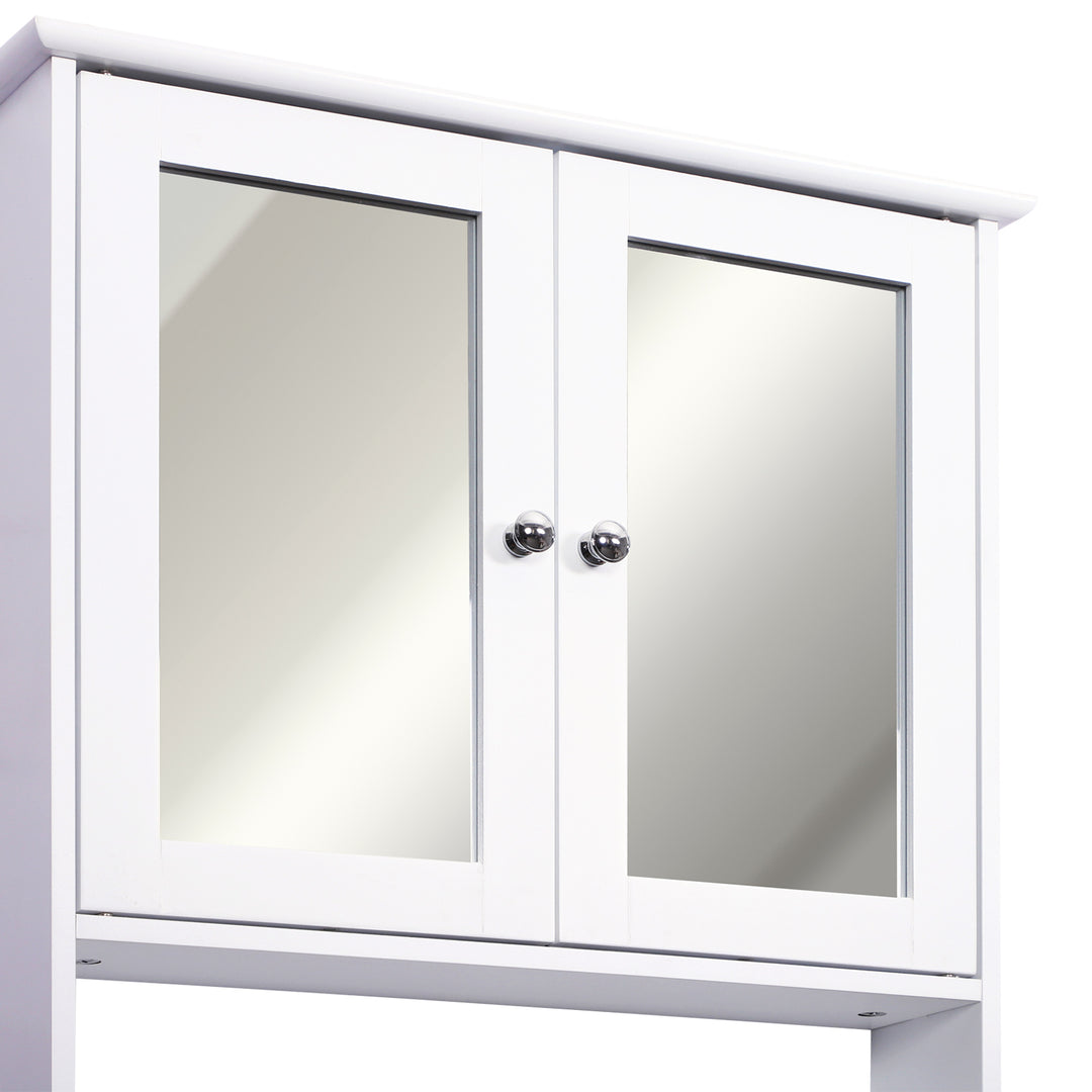 Wall-mounted Bathroom Cabinet Mirror Door Organiser Storage Shelves Living Room White