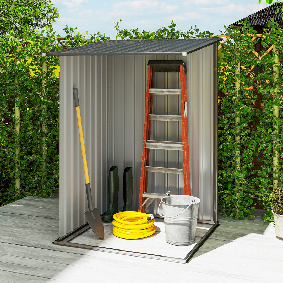 3.3 x 3.4ft Lean To Steel Garden Shed, with Locking Door - Brown/Grey