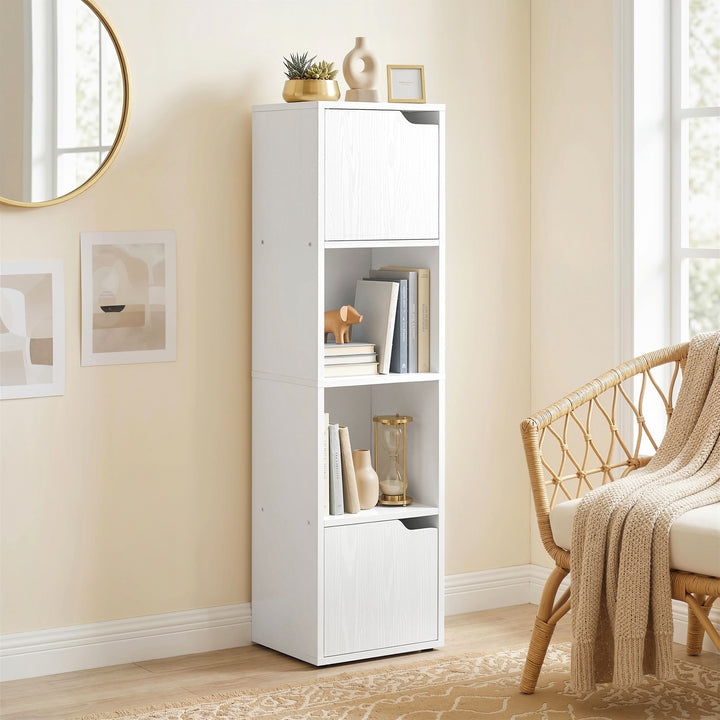 Narrow Bookcase, 4-Tier Bookshelf, Storage Cabinet with doors for Livi