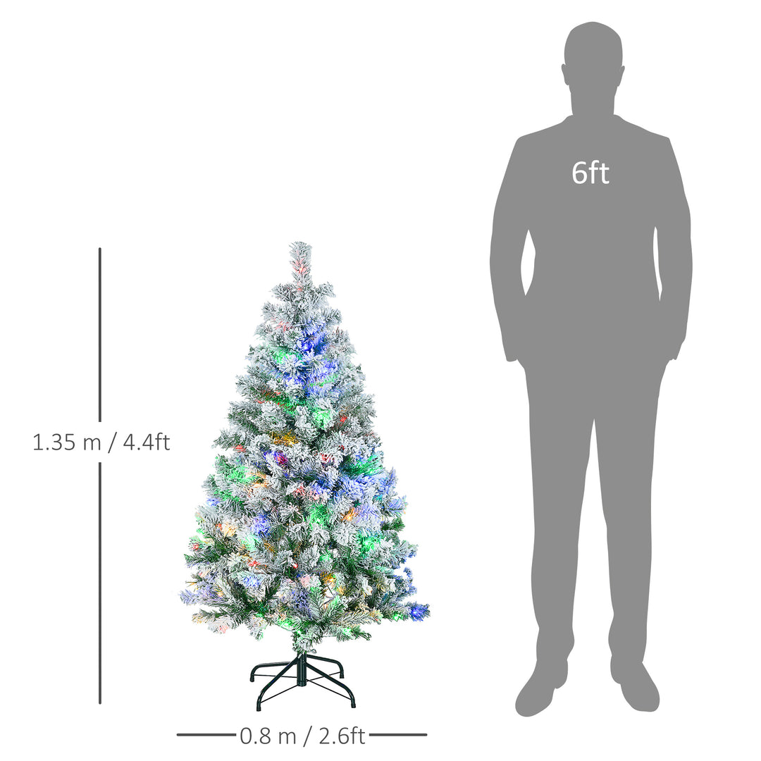 4.5' Artificial Snow Christmas Trees with Frosted Branches, Warm White or Colourful LED Lights, Steel Base