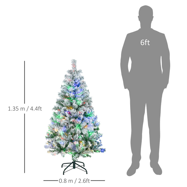 4.5' Artificial Snow Christmas Trees with Frosted Branches, Warm White or Colourful LED Lights, Steel Base