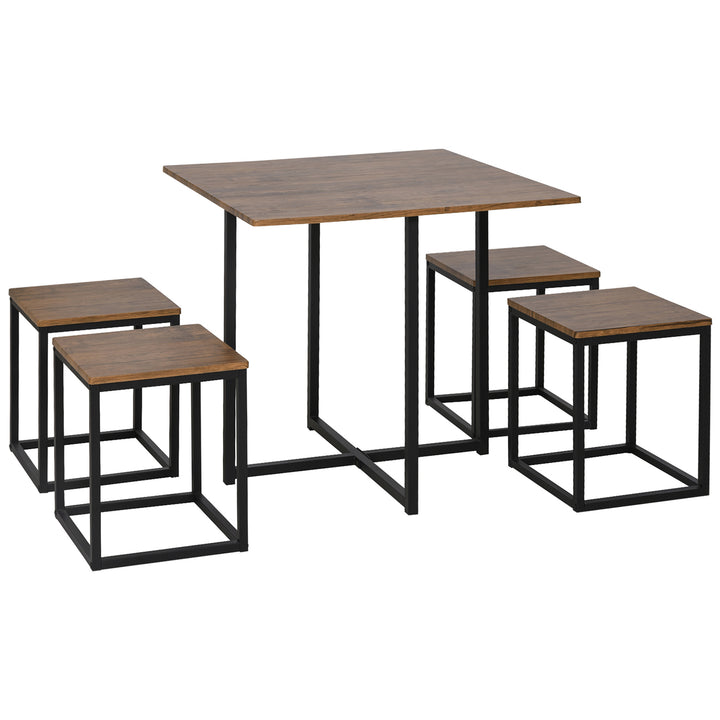 HOMCOM Table with 4 Chairs with Metal Frame, Compact Square Seating, Dining Room Sets, 5 Piece Industrial Dining Set, Brown | Aosom UK