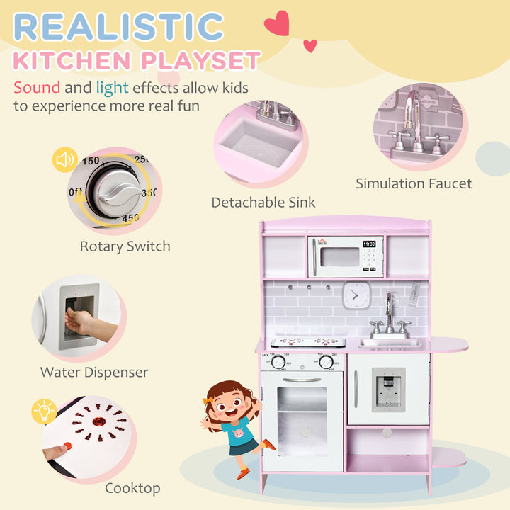 Kids Kitchen Playset, with Lights, Sounds, Microwave, Sink and Storage - Pink