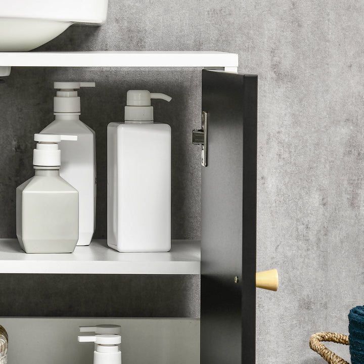 kleankin Modern Bathroom Sink Cabinet, Under Sink Storage Cabinet, with Adjustable Shelf and Solid Wood Legs, Black and White