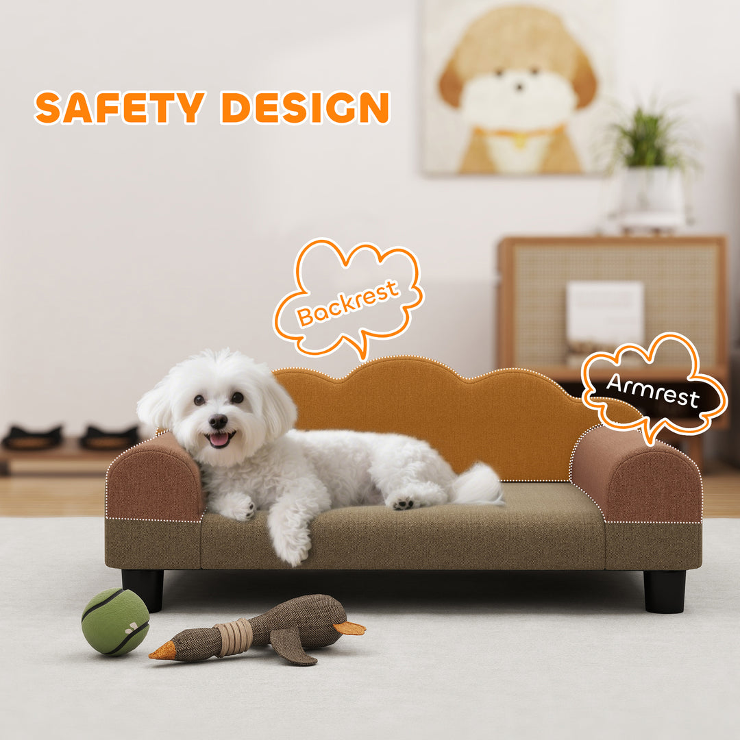 Elevated Dog Sofa Bed, Breathable Pet Sofa with Backrest and Armrest for Small Dogs, Brown