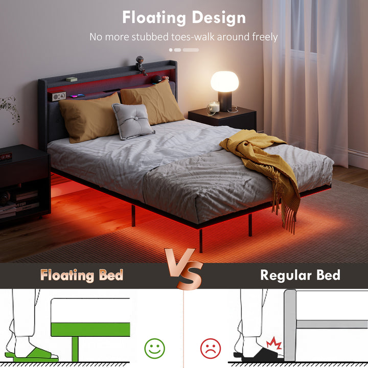 Floating Bed Frame, Upholstered 4ft6 Double Size Bed, Platform Bed wit