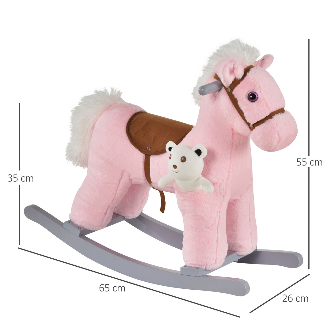 MCL Kids Plush Ride-On Rocking Horse Toy Rocker with Plush Toy Realistic Sounds for Child 18-36 Months Pink