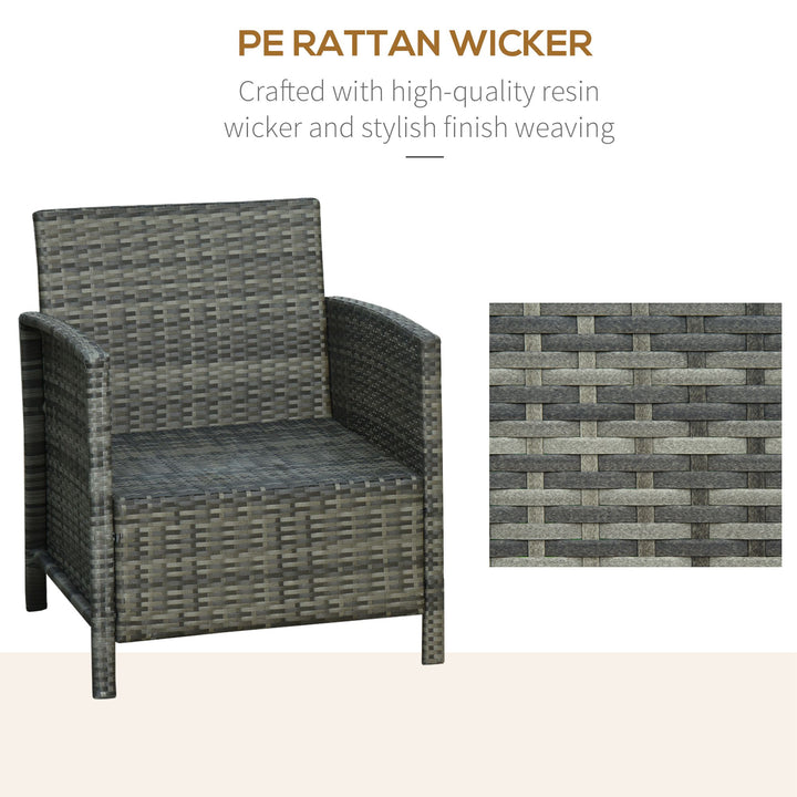 3 Pieces Rattan Bistro Set, Wicker Garden Furniture Set, Glass Top 2-tier Coffee Table and Chairs Set with Pillows and Washable Cushions for Outdoor, Patio, Balcony, Grey
