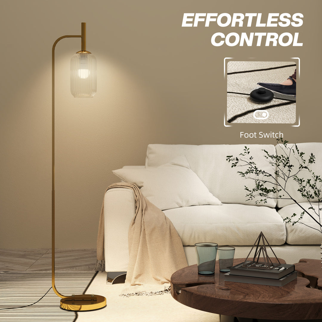 Floor Lamp for Living Room with Glass Lampshade, Modern Standing Lamp with Foot Switch for Bedroom, Bulb not Included, Gold Tone