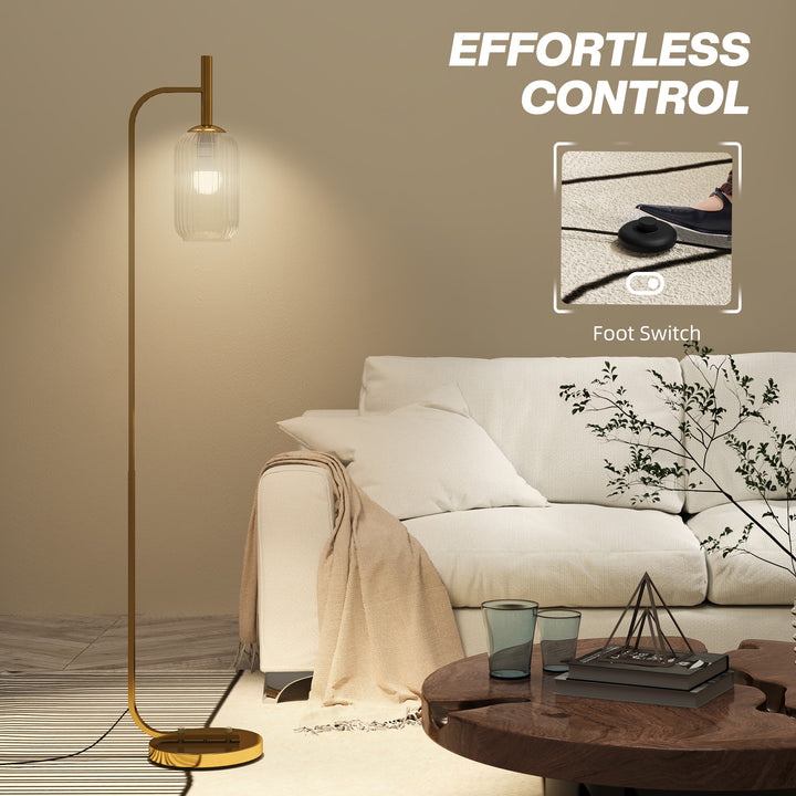 Floor Lamp for Living Room with Glass Lampshade, Modern Standing Lamp with Foot Switch for Bedroom, Bulb not Included, Gold Tone
