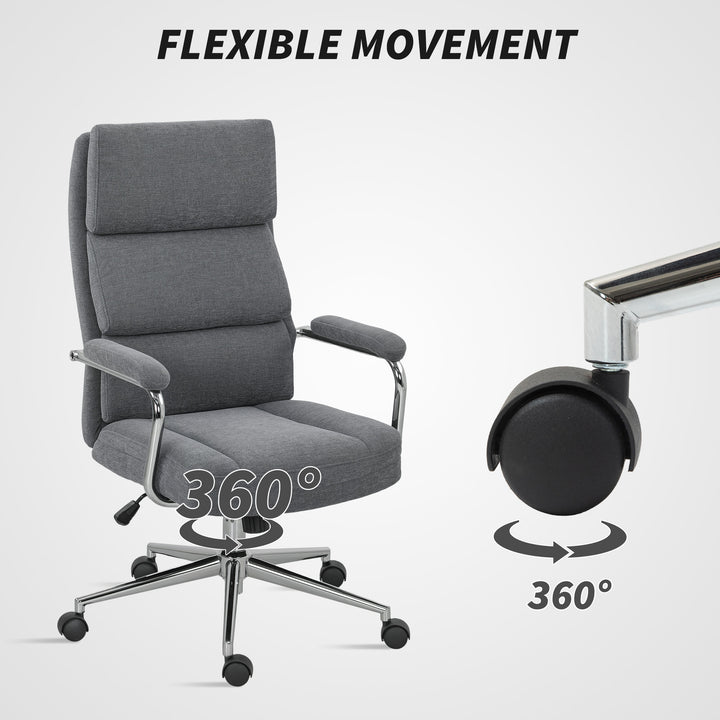 Executive Office Chair, Linen Fabric Computer Desk Chair with Double-Layer Back Cushion, Tilt Function, Height Adjustable for Home, Charcoal Grey