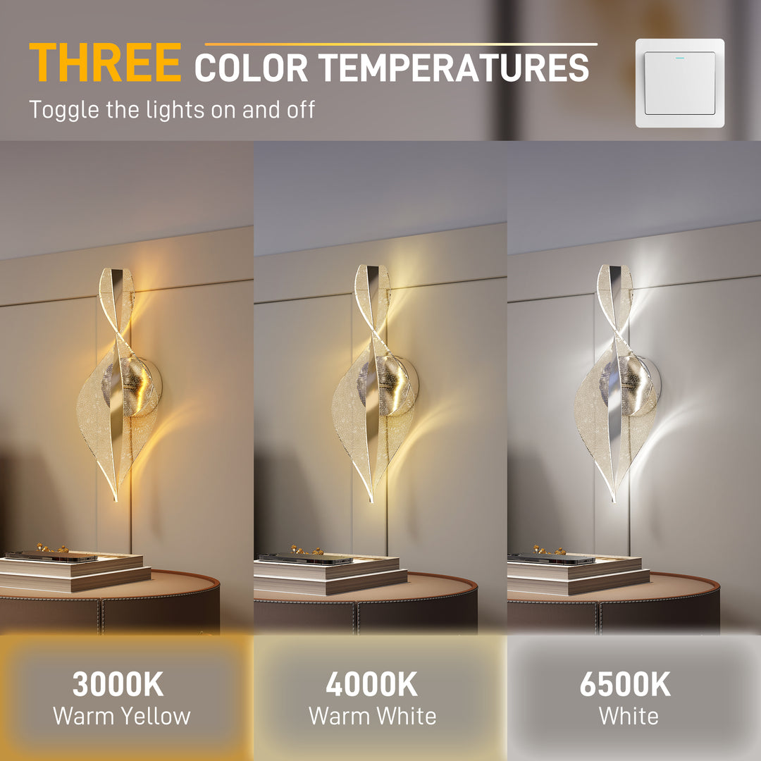 Led Wall Lamp 2 Pack, 13W Modern Indoor Spiral Wall Light, Colour Temperature Adjustable 3000K/4000K/6500K, for Bedroom, Living Room, Hallway, Stairs, Silver Tone