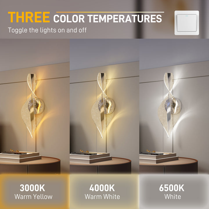 Led Wall Lamp 2 Pack, 13W Modern Indoor Spiral Wall Light, Colour Temperature Adjustable 3000K/4000K/6500K, for Bedroom, Living Room, Hallway, Stairs, Silver Tone